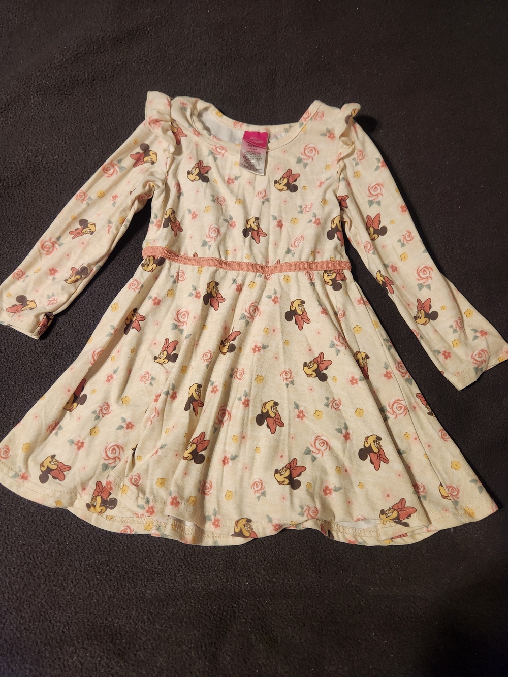 Disney Cream Long-Sleeve Minnie Mouse Floral Dress with Pink Trim